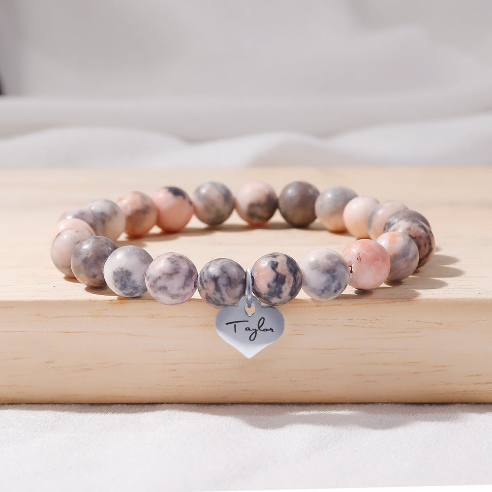 Wholesale New Music Festival Pink Zebra Natural Stone Peach Heart Bracelet